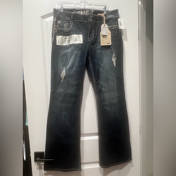 Hydraulic Denim - Hydraulic Blue Flare & Wide Leg Jeans with Distressed Details